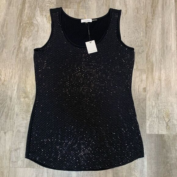 NWT Calvin Klein women’s size large black tank top with all over rhinest… - Picture 10 of 14